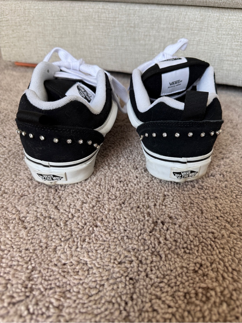 Vans Knu Skool Rhinestone chunky Black White Low-Top Sneakers with Stud Accents - Picture 10 of 13